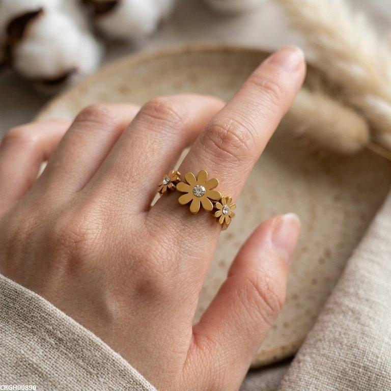 CRGH00890 MOX Stainless Steel Flower Stone Ring - CRGH