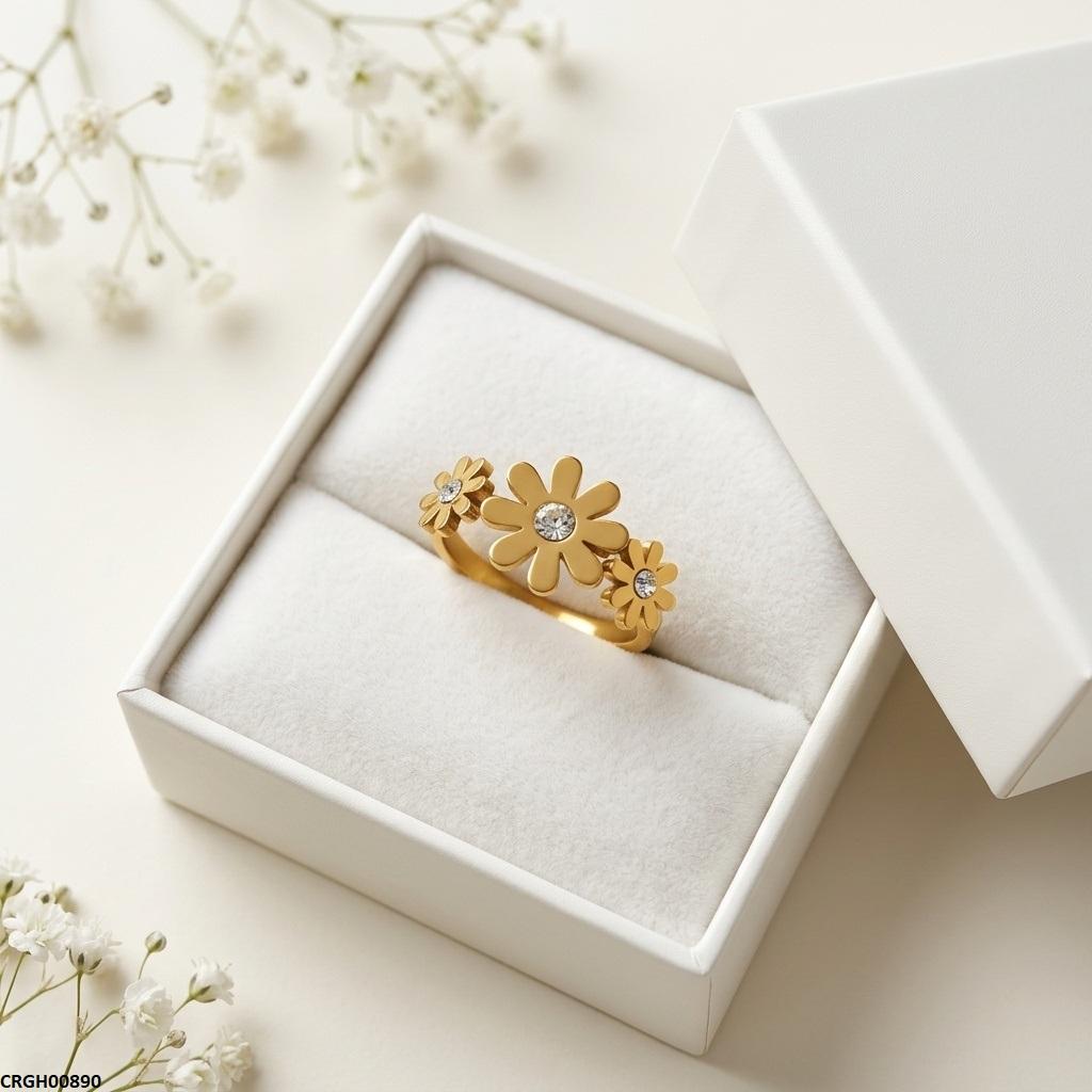 CRGH00890 MOX Stainless Steel Flower Stone Ring - CRGH