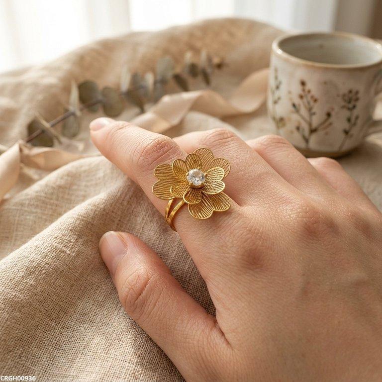 CRGH00936 MOX Stainless Steel Flower Stone Ring - CRGH