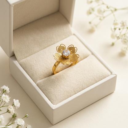 CRGH00942 MOX Stainless Steel Flower Heart Ring - CRGH