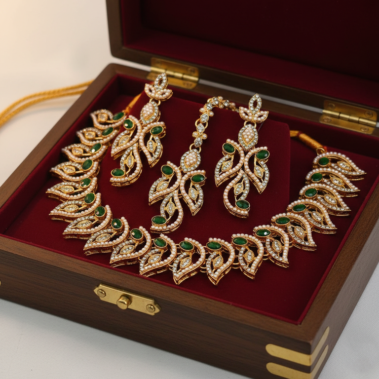 PNSH00037 MZM Oval Leaf Necklace Set - PNSH