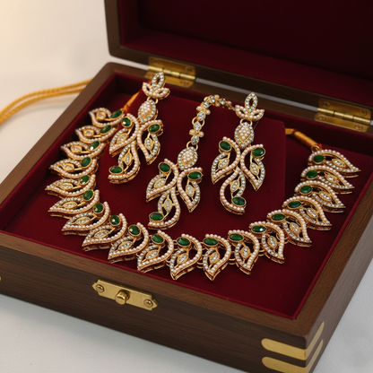 PNSH00037 MZM Oval Leaf Necklace Set - PNSH