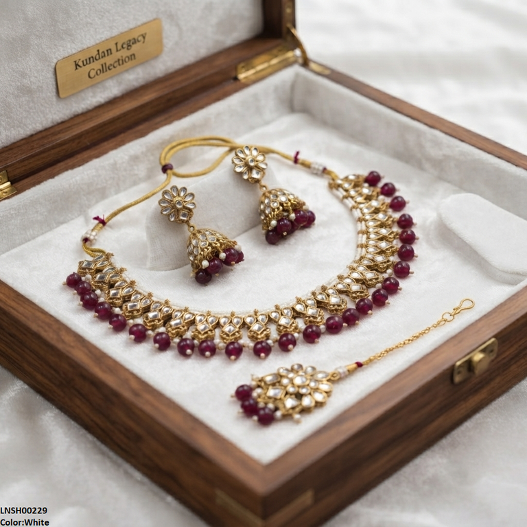 LNSH00229 ANI Tear/Square Pearl Drop Necklace Set - LNSH