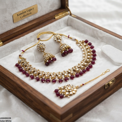 LNSH00229 ANI Tear/Square Pearl Drop Necklace Set - LNSH