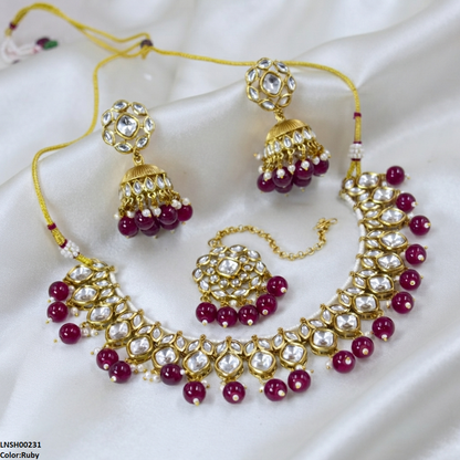 LNSH00231 ANI Marquise/Square Stone Pearl Drop Necklace Set - LNSH