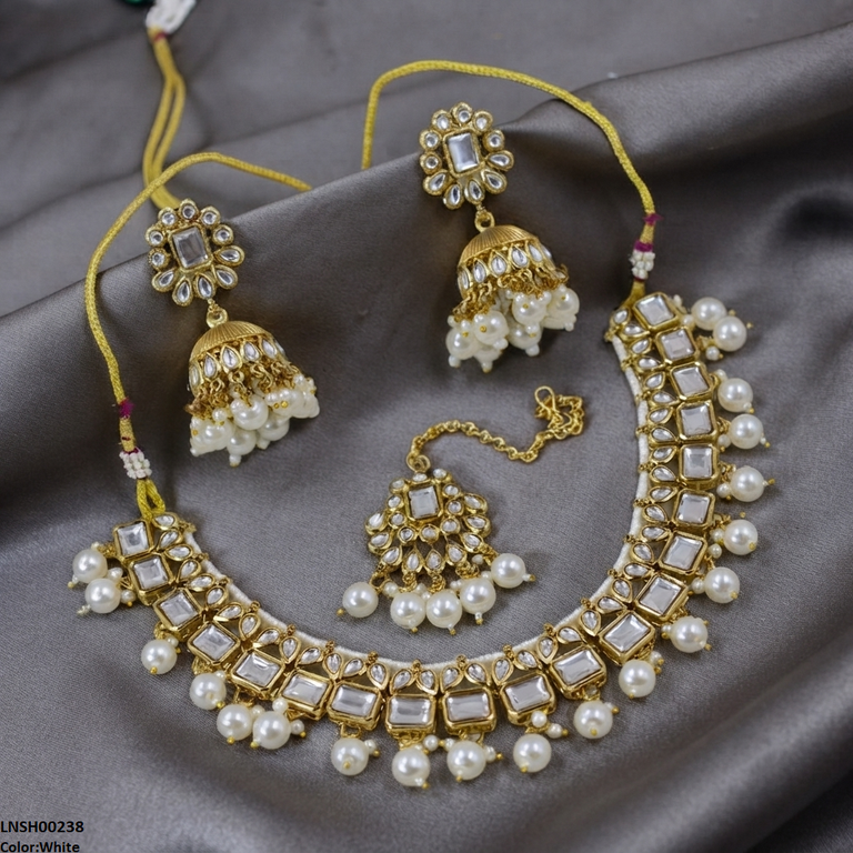 LNSH00238 ANI Square Pearl Drop Necklace Set - LNSH