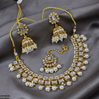 LNSH00238 ANI Square Pearl Drop Necklace Set - LNSH