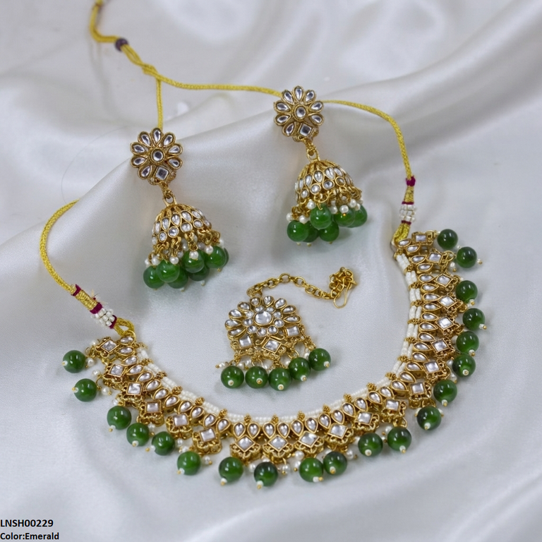 LNSH00229 ANI Tear/Square Pearl Drop Necklace Set - LNSH