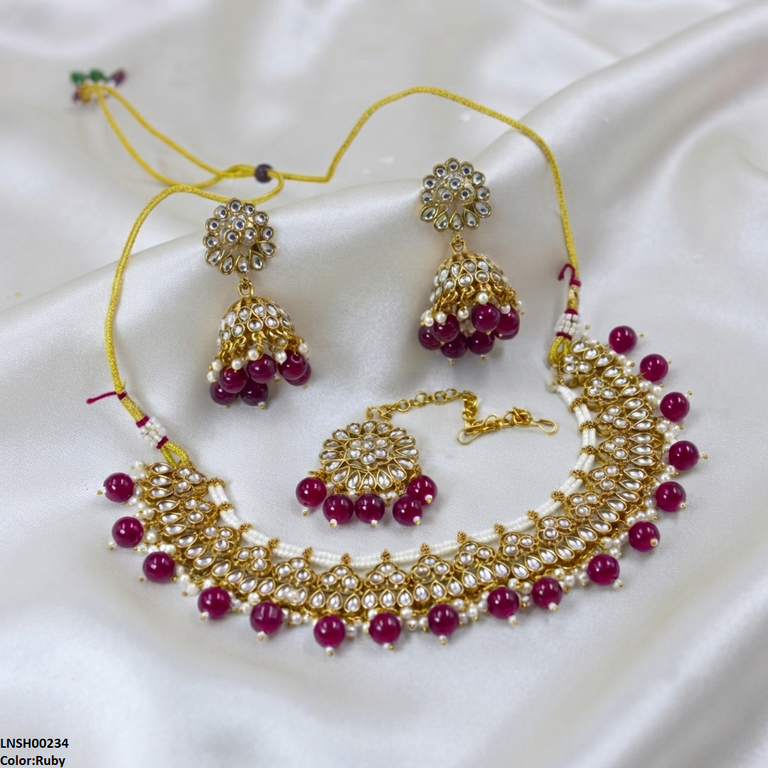 LNSH00234 ANI Tear Pearl Drop Necklace Set - LNSH