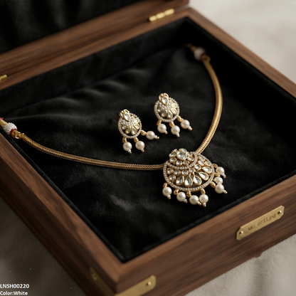 LNSH00220 ANI Moon Flower Pearl Drop Necklace Set - LNSH
