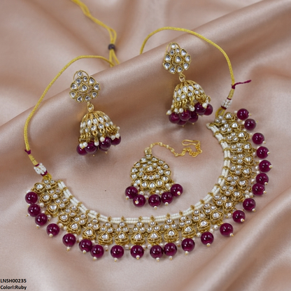 LNSH00235 ANI Round Flower Pearl Drop Necklace Set - LNSH
