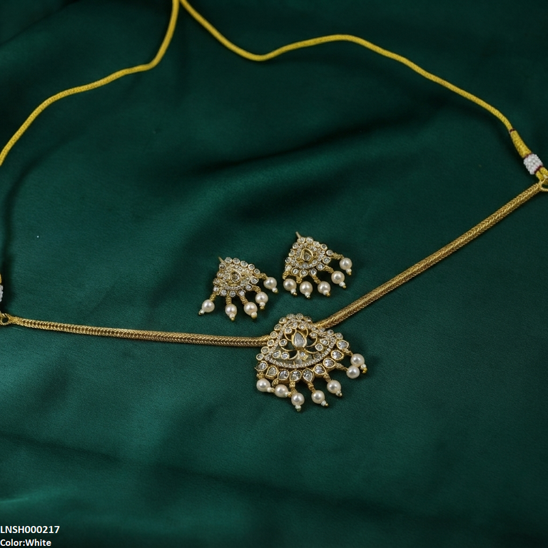 LNSH00217 ANI  Tear Round Pearl Drop Necklace Set - LNSH