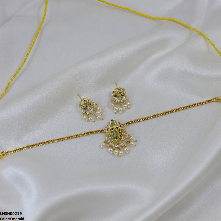 LNSH00219 ANI Tear/Oval Flower Pearl Drop Necklace Set - LNSH
