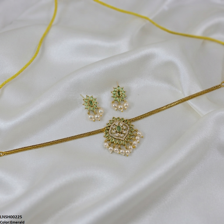 LNSH00225  ANI Flower Pearl Drop Necklace Set - LNSH