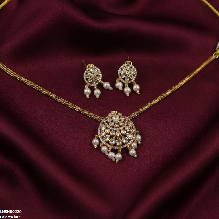 LNSH00220 ANI Moon Flower Pearl Drop Necklace Set - LNSH