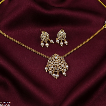 LNSH00220 ANI Moon Flower Pearl Drop Necklace Set - LNSH