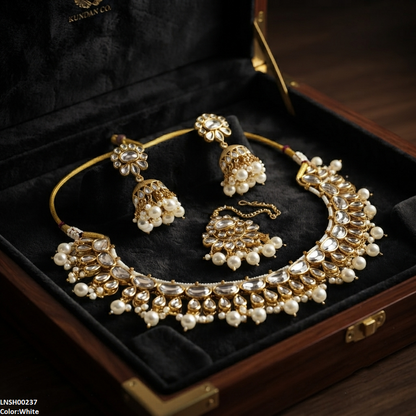 LNSH00237 ANI Oval/Tear Pearl Drop Necklace Set - LNSH