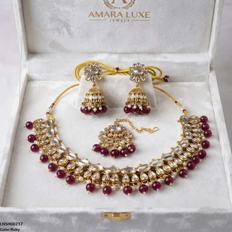 LNSH00237 ANI Oval/Tear Pearl Drop Necklace Set - LNSH