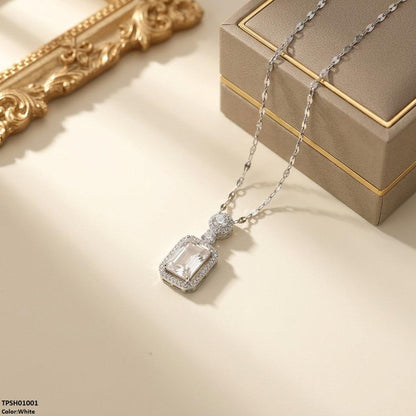 TPSH01001  TNR Stainless Steel Zircon Rectangle Stone Pendant - TPSH