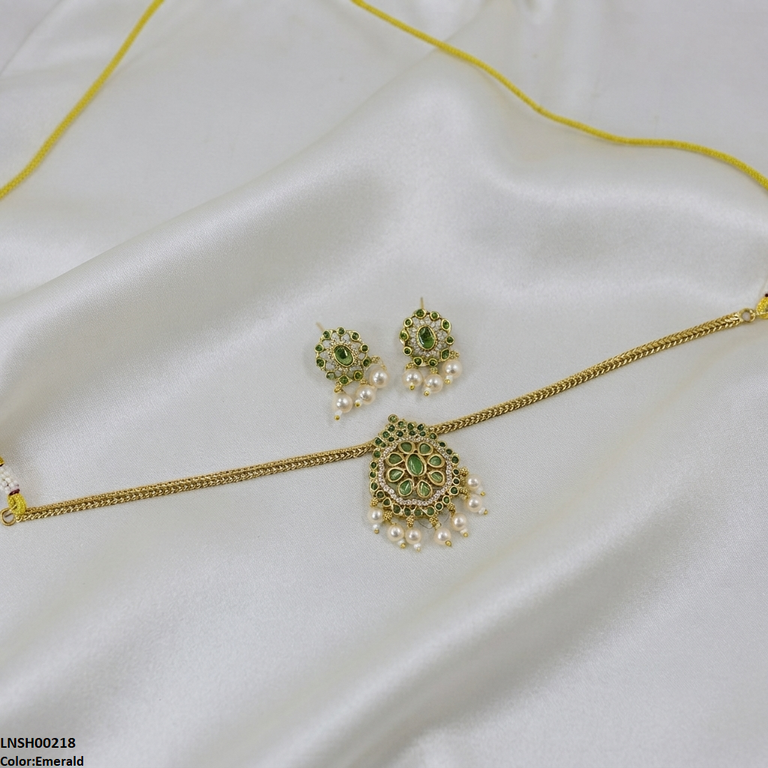 LNSH00218 ANI Multi Stone Pearl Drop Necklace Set - LNSH