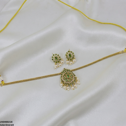 LNSH00218 ANI Multi Stone Pearl Drop Necklace Set - LNSH