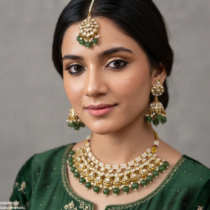 LNSH00235 ANI Round Flower Pearl Drop Necklace Set - LNSH