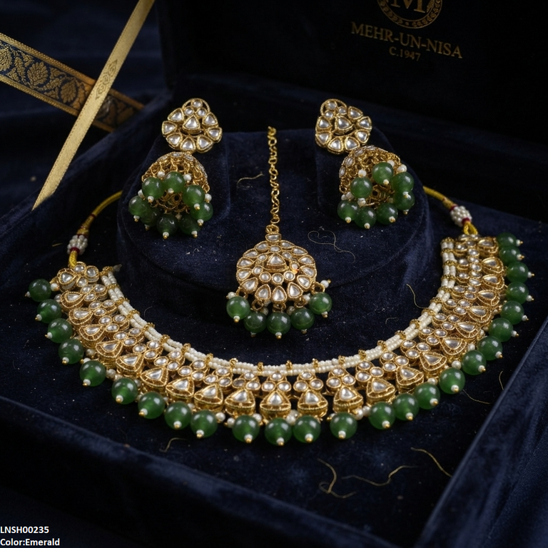 LNSH00235 ANI Round Flower Pearl Drop Necklace Set - LNSH
