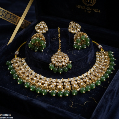 LNSH00235 ANI Round Flower Pearl Drop Necklace Set - LNSH