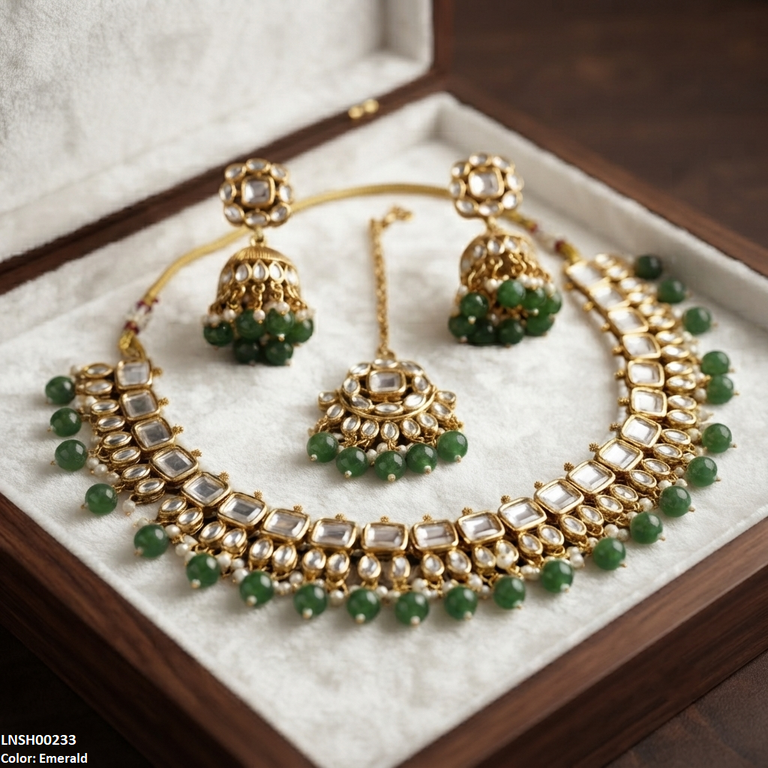 LNSH00233 ANI Square/Oval Stone Pearl Drop Necklace Set - LNSH