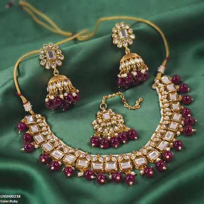 LNSH00238 ANI Square Pearl Drop Necklace Set - LNSH