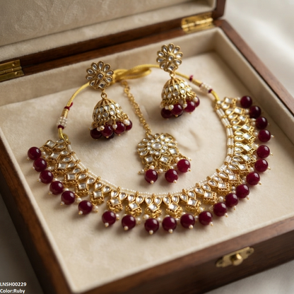 LNSH00229 ANI Tear/Square Pearl Drop Necklace Set - LNSH