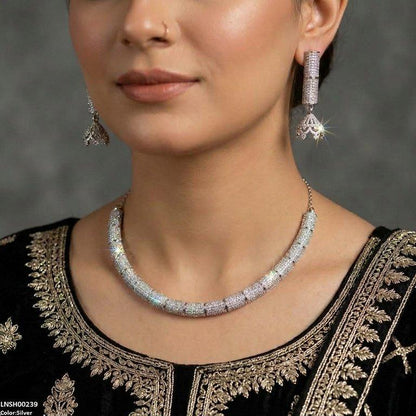 LNSH00239 RIS Imported ZIRCON Jumki Drop Necklace Set - LNSH