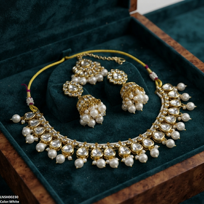 LNSH00230  ANI Oval Pearl Drop Necklace Set - LNSH
