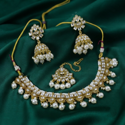 LNSH00232 ANI Square Stone Pearl Drop Necklace Set - LNSH