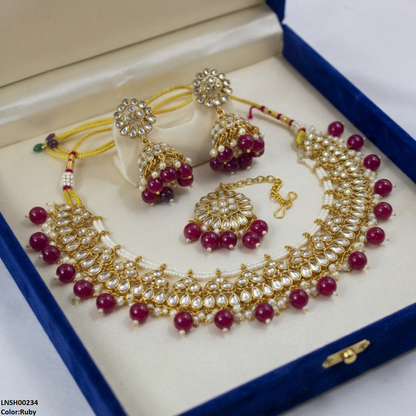 LNSH00234 ANI Tear Pearl Drop Necklace Set - LNSH