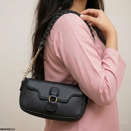 HBGP00113 Willow Strap Jute Armpit Bag - Black - HBGP
