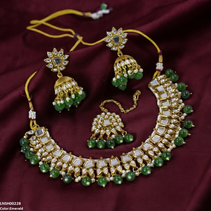 LNSH00228 ANI Square/Tear Pearl Drop  Necklace Set - LNSH