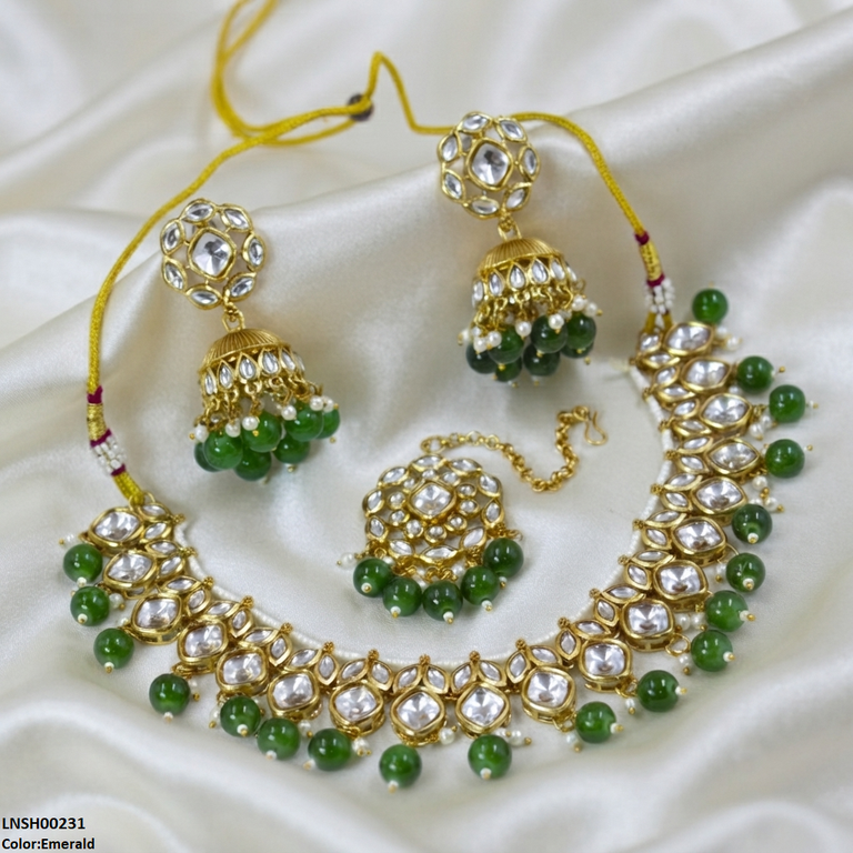 LNSH00231 ANI Marquise/Square Stone Pearl Drop Necklace Set - LNSH