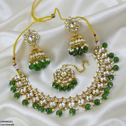 LNSH00231 ANI Marquise/Square Stone Pearl Drop Necklace Set - LNSH