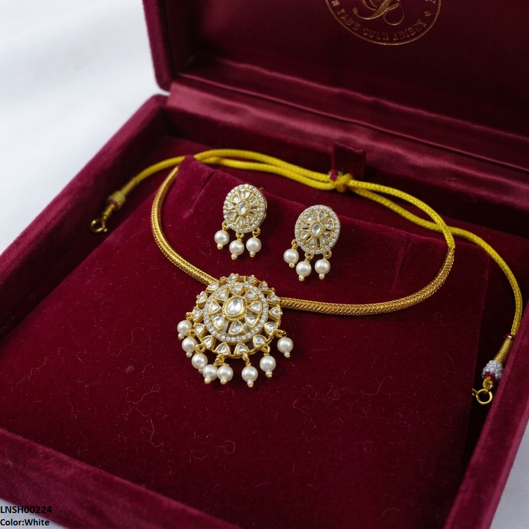 LNSH00224 ANI Oval Flower Pearl Drop Necklace Set - LNSH