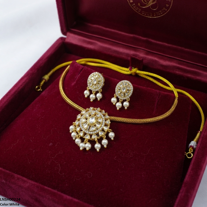 LNSH00224 ANI Oval Flower Pearl Drop Necklace Set - LNSH