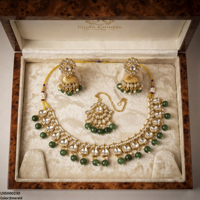 LNSH00230  ANI Oval Pearl Drop Necklace Set - LNSH