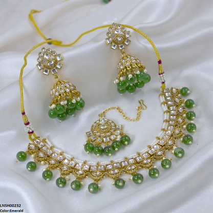 LNSH00232 ANI Square Stone Pearl Drop Necklace Set - LNSH