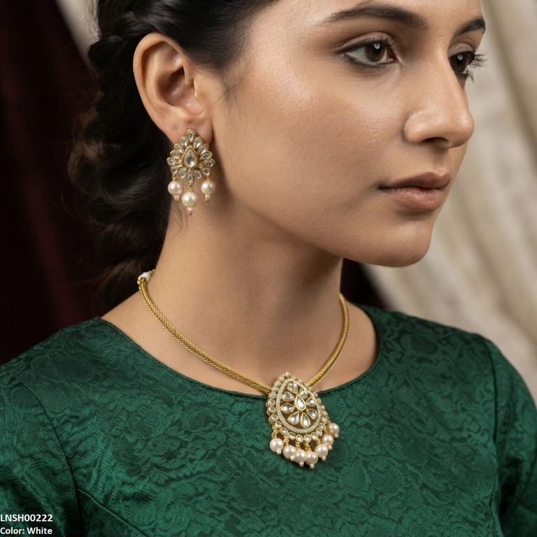 LNSH00222 ANI Tear Pearl Drop Necklace Set - LNSH