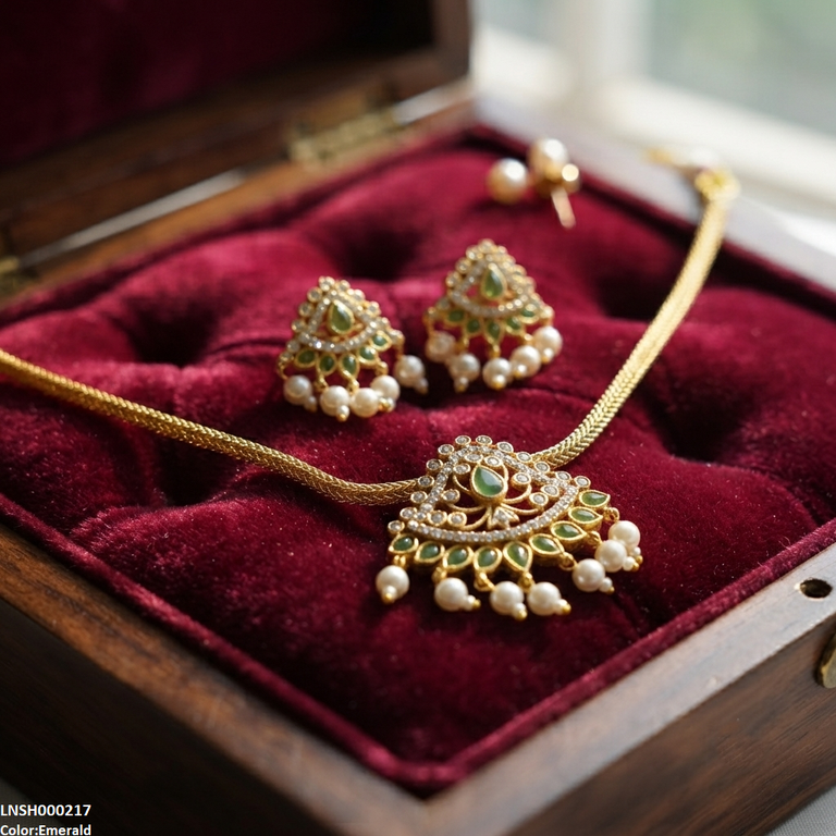 LNSH00217 ANI  Tear Round Pearl Drop Necklace Set - LNSH