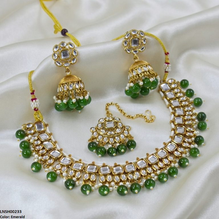 LNSH00233 ANI Square/Oval Stone Pearl Drop Necklace Set - LNSH