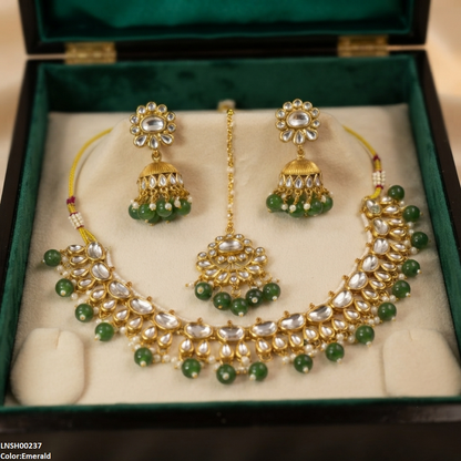 LNSH00237 ANI Oval/Tear Pearl Drop Necklace Set - LNSH