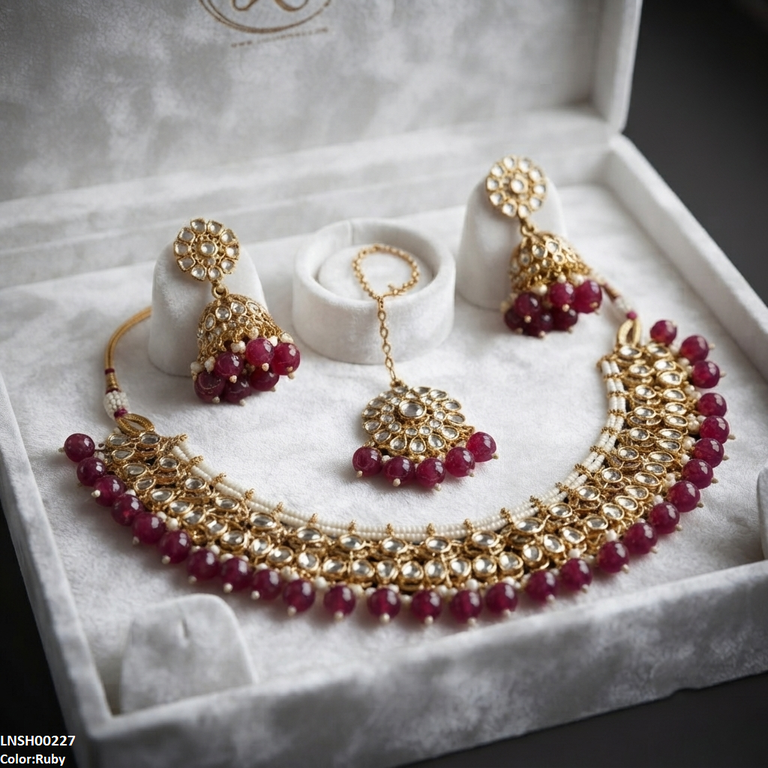 LNSH00227 ANI Round Flower Necklace Set - LNSH