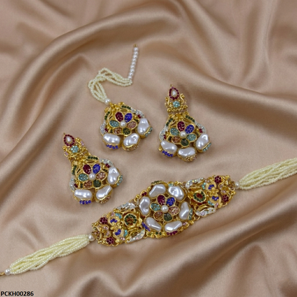 PCKH00286 SDQ Flower Pearl Choker Set - PCKH