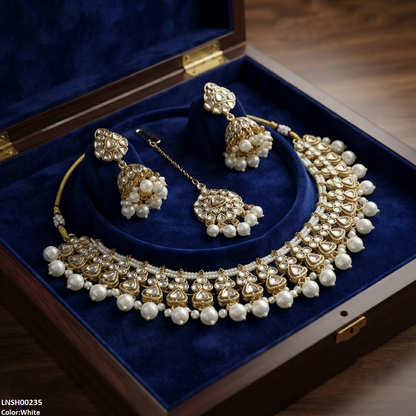 LNSH00235 ANI Round Flower Pearl Drop Necklace Set - LNSH